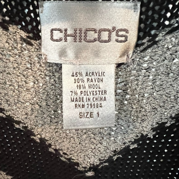 Shawl Neck Cardigan in Black and Grey (M-8) Chico’s - Picture 2 of 5
